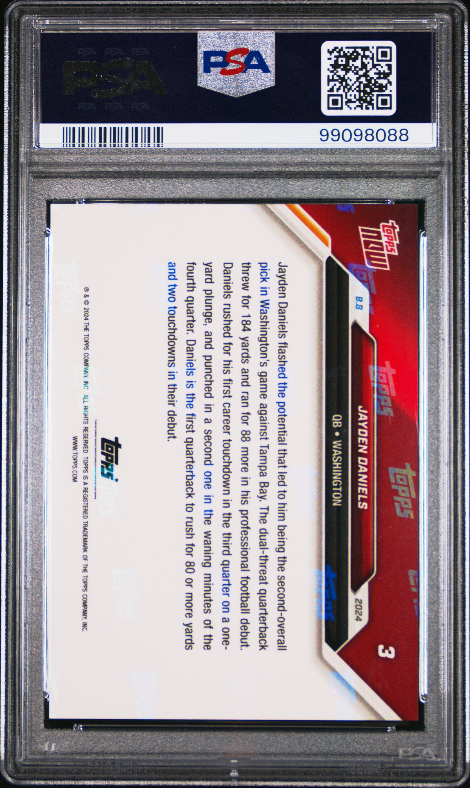 Jayden Daniels 2024 Topps Now NFL Debut Football Rookie Card #3 Graded PSA 10