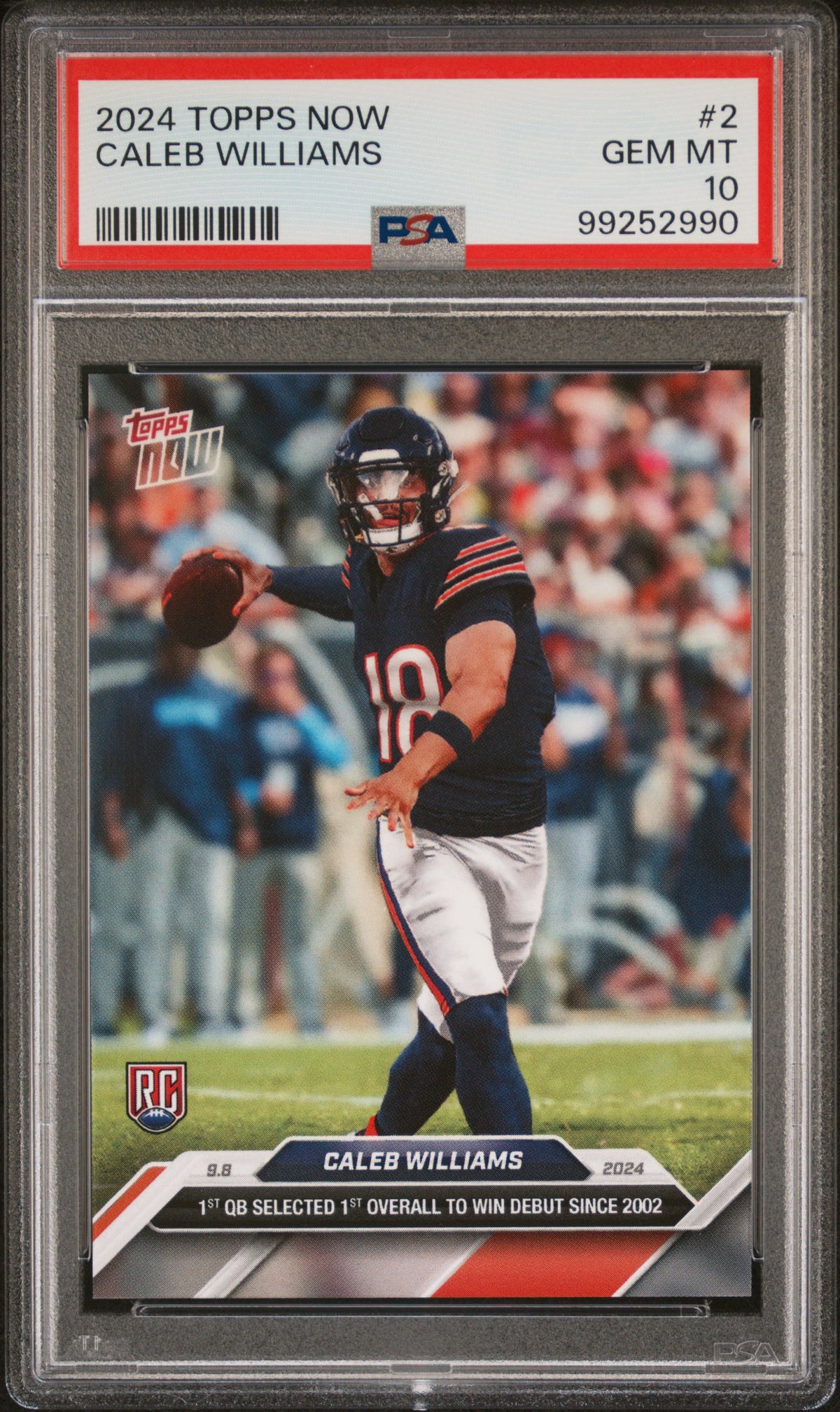 Caleb Williams 2024 Topps Now Football NFL Debut Rookie Card #2 Graded PSA 10 Cert # 99252990-Powers Sports Memorabilia
