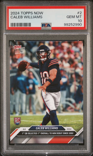 Caleb Williams 2024 Topps Now Football NFL Debut Rookie Card #2 Graded PSA 10 Cert # 99252990-Powers Sports Memorabilia