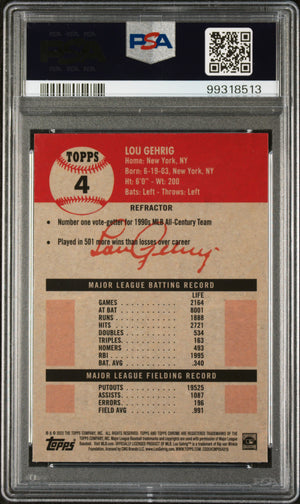 Lou Gehrig 2022 Topps Chrome Platinum Anniversary Refractor Baseball Card #4 Graded PSA 10-Powers Sports Memorabilia