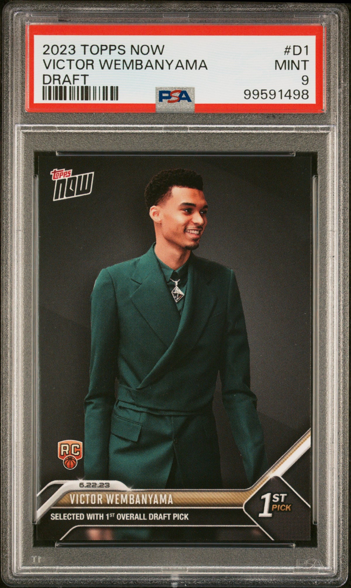 Victor Wembanyama 2023 Topps Now San Antonio Spurs Basketball Rookie Card #D1 Graded PSA 9 Cert #99591498-Powers Sports Memorabilia