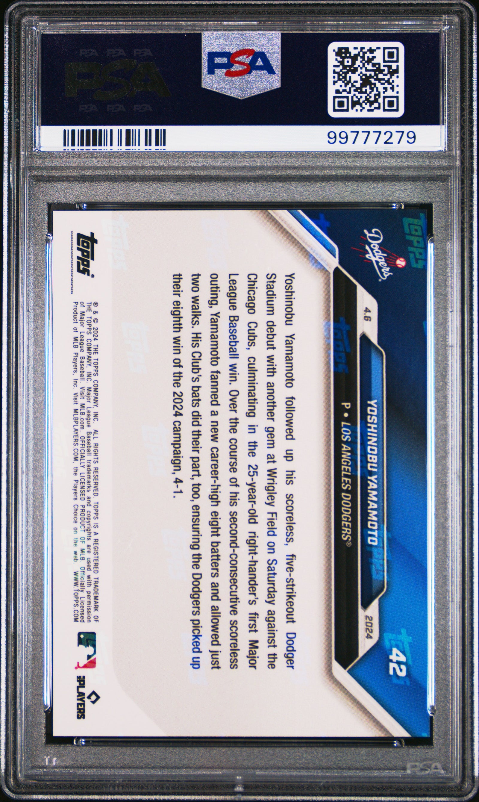 Yoshinobu Yamamoto 2024 Topps Now 1st Win Baseball Rookie Card #42 Graded PSA 10 Cert #99777279-Powers Sports Memorabilia
