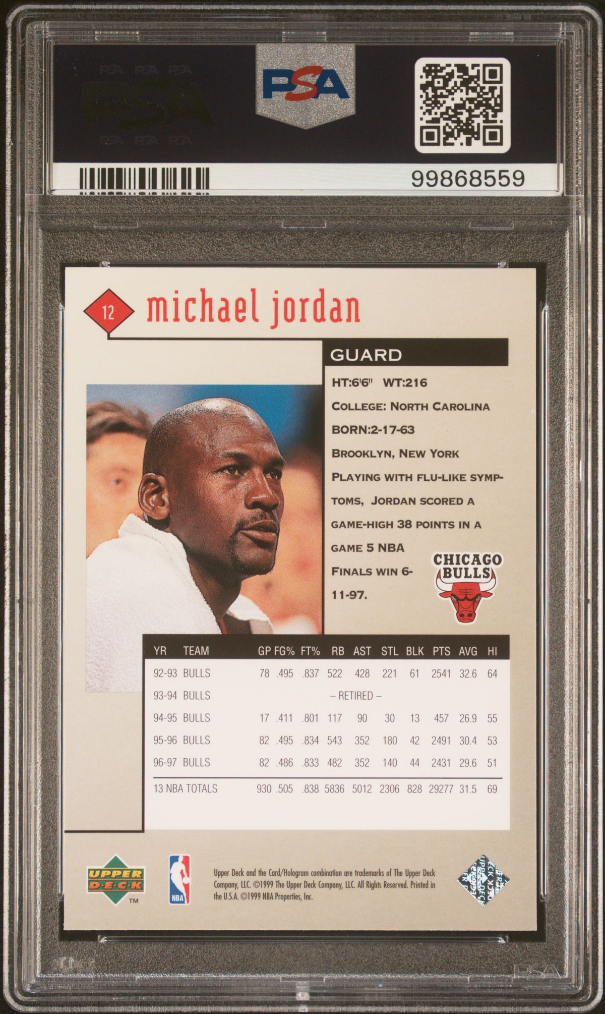 Michael Jordan 1998 Upper Deck Black Diamond Basketball Card #12 Graded PSA 9-Powers Sports Memorabilia