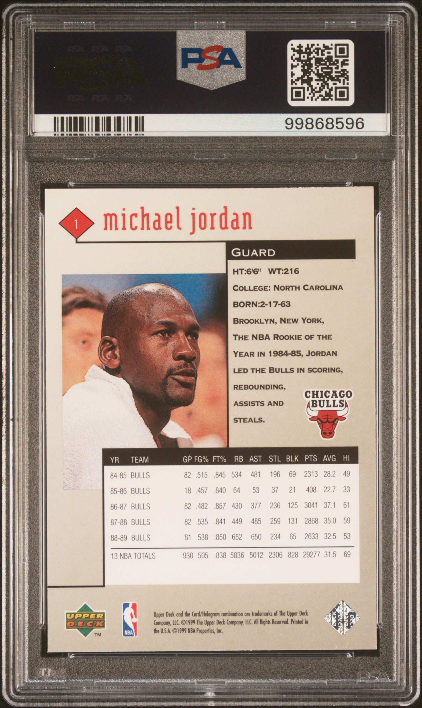 Michael Jordan 1998 Upper Deck Black Diamond Basketball Card #1 Graded PSA 9-Powers Sports Memorabilia