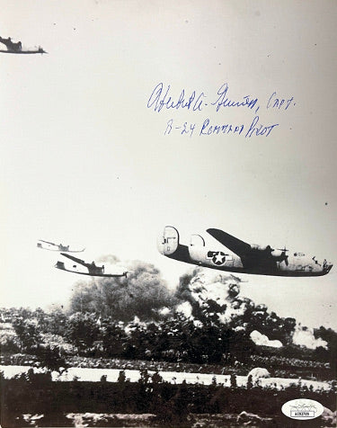 Herbert Guiness Autographed 1943 WWII B&W Vintage 8x10 Photo- JSA #AC92709- Ploesti Raid/B-24 Liberator Pilot/Romania/Aug 1943-Powers Sports Memorabilia