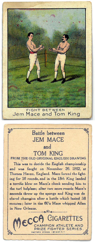 Jem Mace and Tom King 1910 T220 Mecca Cigarettes Prize Fighting Card-Powers Sports Memorabilia