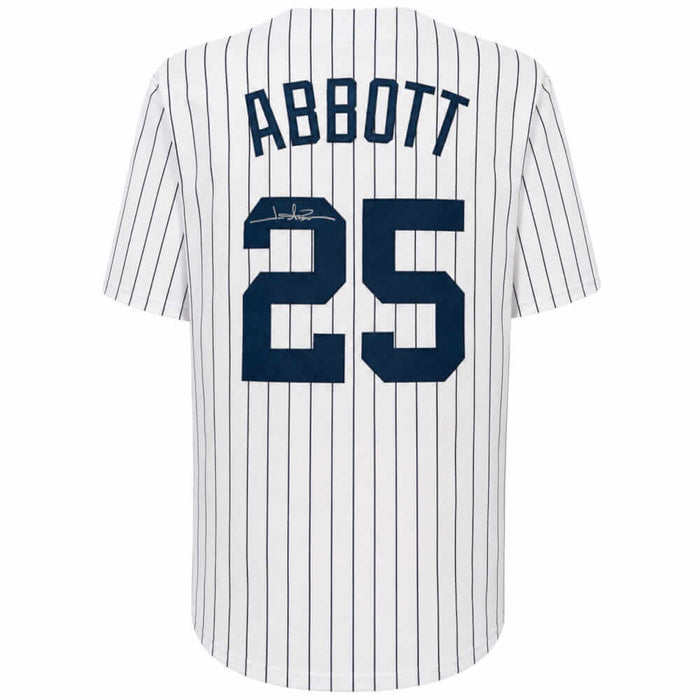 Jim Abbott Autographed White Pinstripe Custom Baseball Jersey-Powers Sports Memorabilia