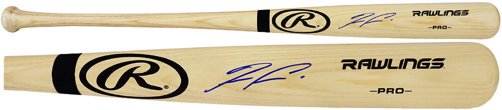 Ronald Acuna Jr Autographed Rawlings Pro Blonde Black Ring Baseball Bat (Beckett)-Powers Sports Memorabilia
