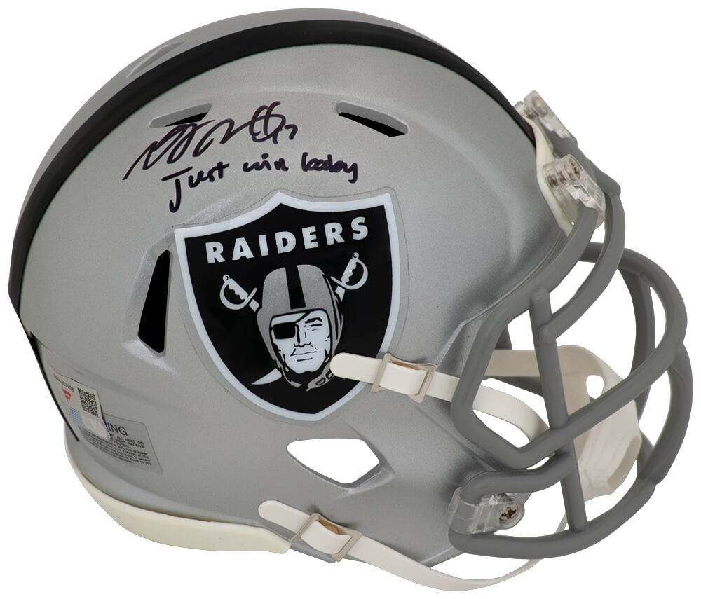 Davante Adams Autographed Las Vegas Raiders Riddell Speed Mini Helmet with Just Win Baby - (Fanatics)-Powers Sports Memorabilia