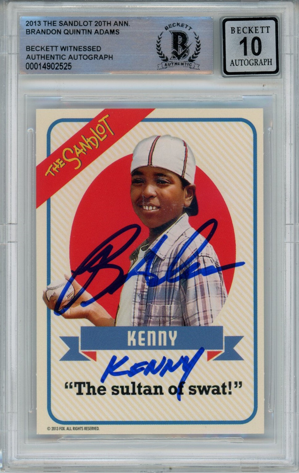 Brandon Adams The Sandlot Signed Card - 20 Anniv. Beckett 10 Auto Beckett-Powers Sports Memorabilia