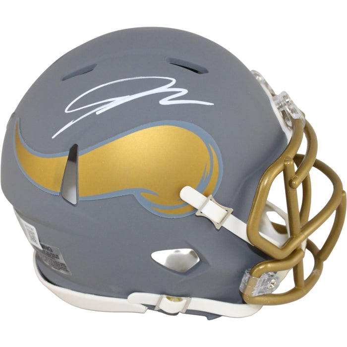 Jordan Addison Signed Minnesota Vikings Slate Mini Helmet – Beckett Authenticated-Powers Sports Memorabilia