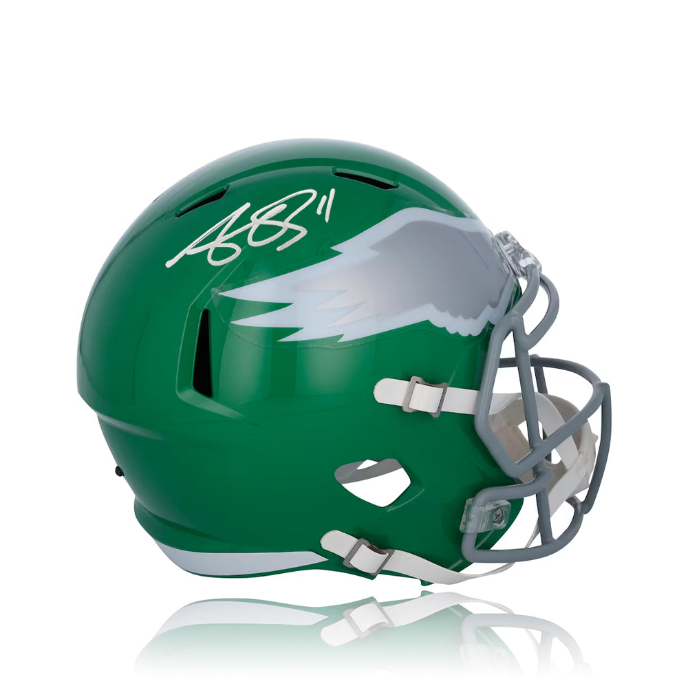 AJ Brown Philadelphia Eagles Signed Alternate Kelly Green Full-Size Speed Helmet-Powers Sports Memorabilia