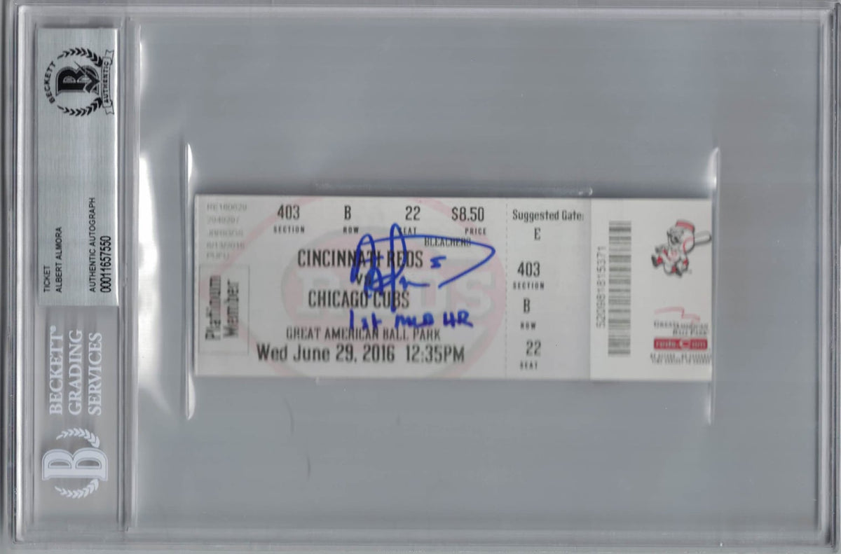 Albert Almora Chicago Cubs Signed Card - Ticket 1st MLB HR BAS Slab Beckett-Powers Sports Memorabilia