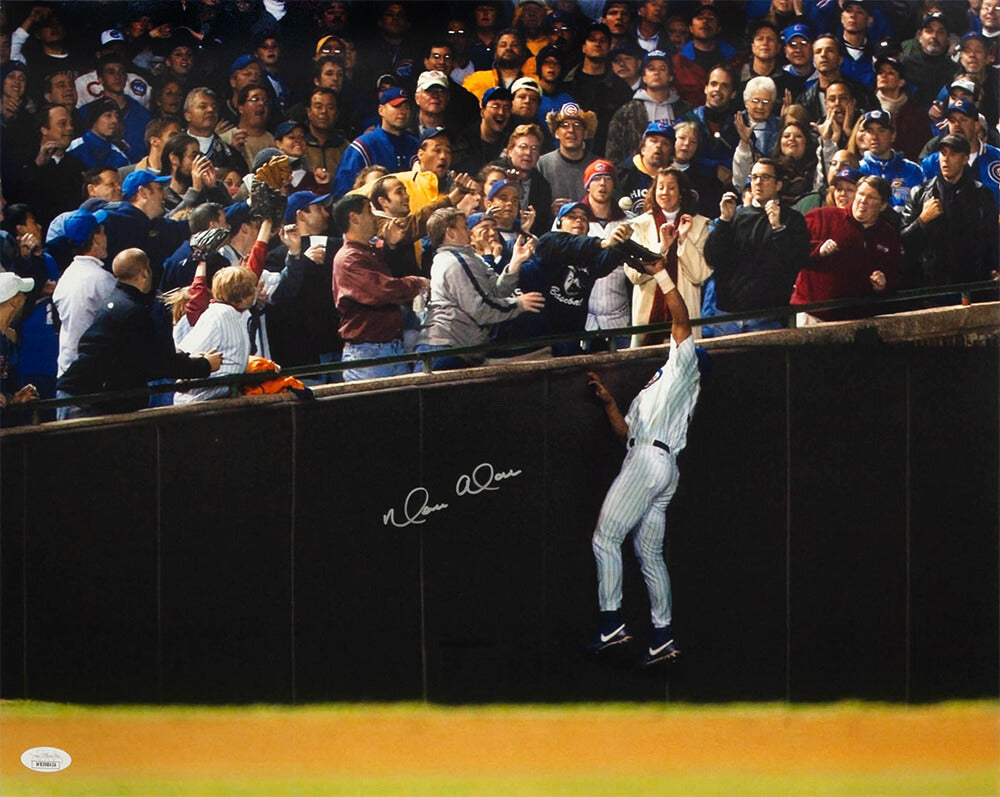 Moises Alou Autographed Chicago Cubs 2003 NLCS Bartman Foul Ball 16x20 Photo - (JSA)-Powers Sports Memorabilia