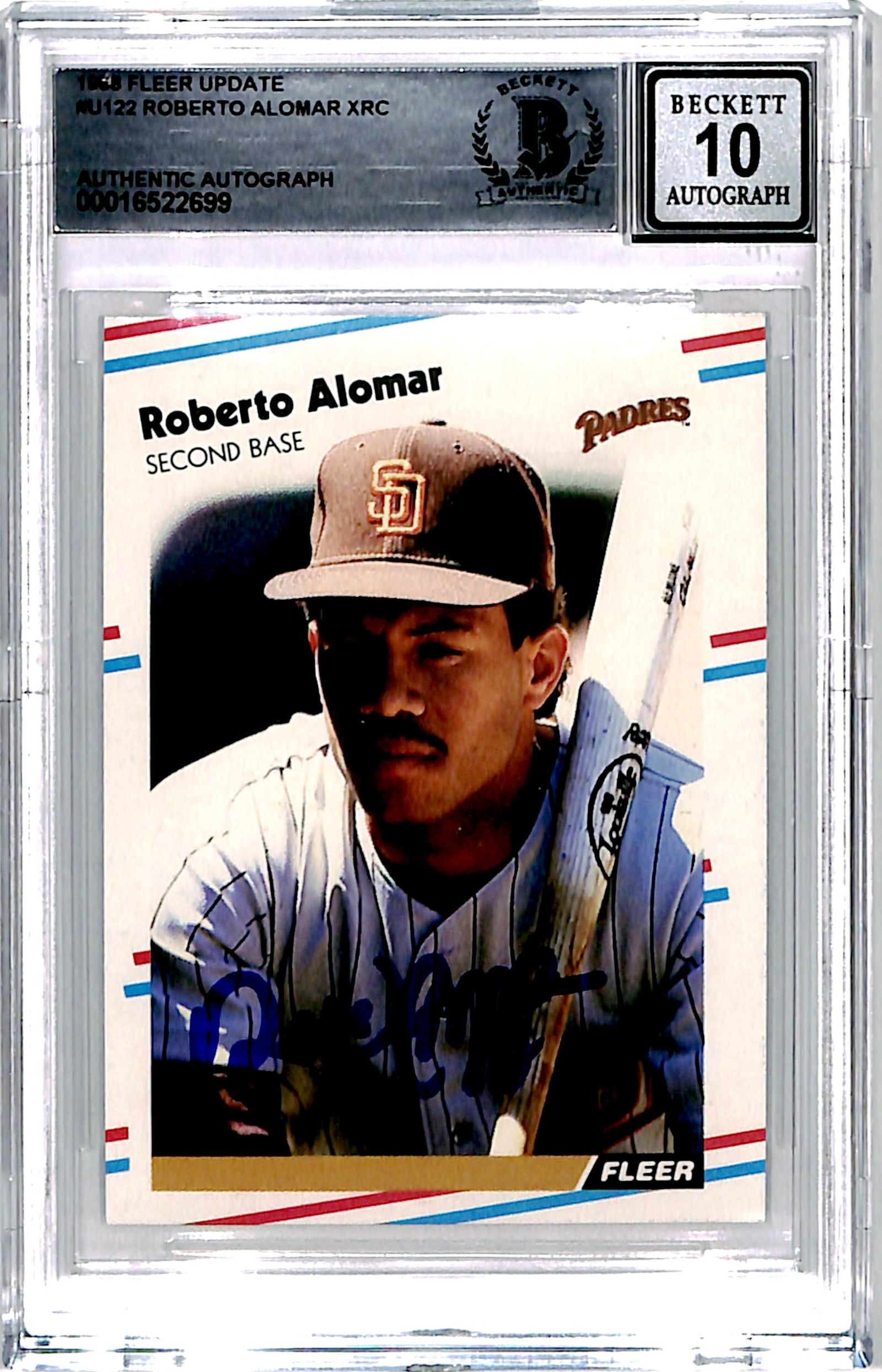 Roberto Alomar Signed 1988 Fleer #U-122 Trading Card Grade 10 – Beckett Authenticated-Powers Sports Memorabilia