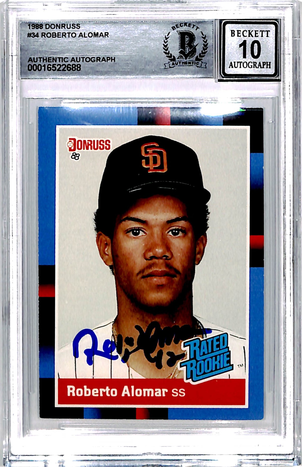 Roberto Alomar 1988 Donruss #34 Trading Signed Card 10 Grade-Powers Sports Memorabilia