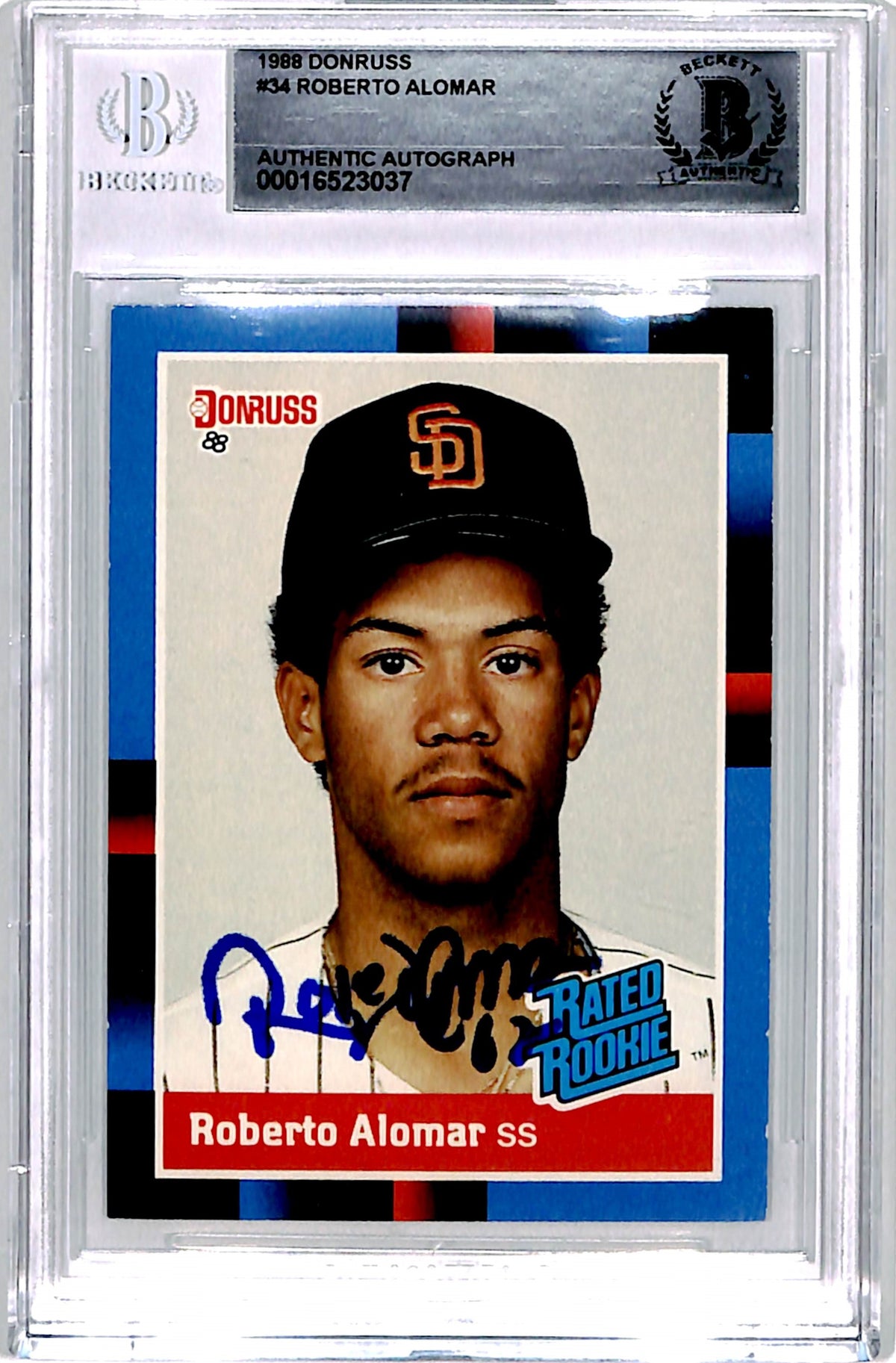 Roberto Alomar San Diego Padres Signed Card - 1988 Donruss #34 Beckett Beckett-Powers Sports Memorabilia