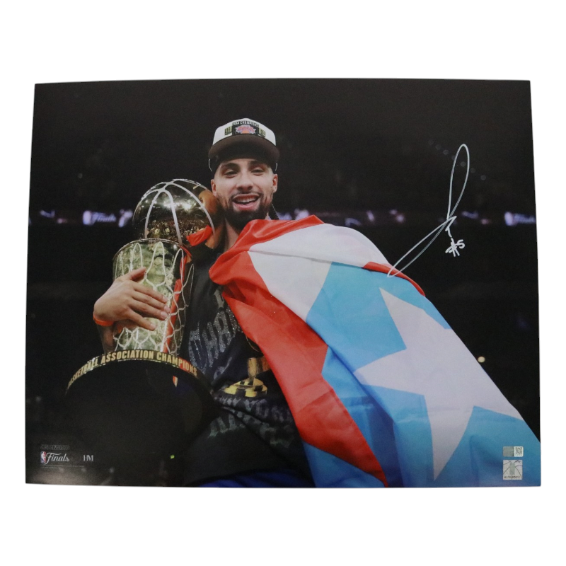 José Alvarado New York Knicks Signed 16x20 Photo with Trophy and Flag-Powers Sports Memorabilia