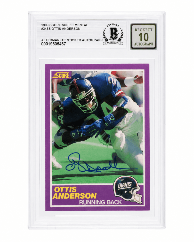 Ottis Anderson Autographed Giants 1989 Score Supplemental Football Card #348S - (Beckett - Auto Sticker - Grade 10)-Powers Sports Memorabilia