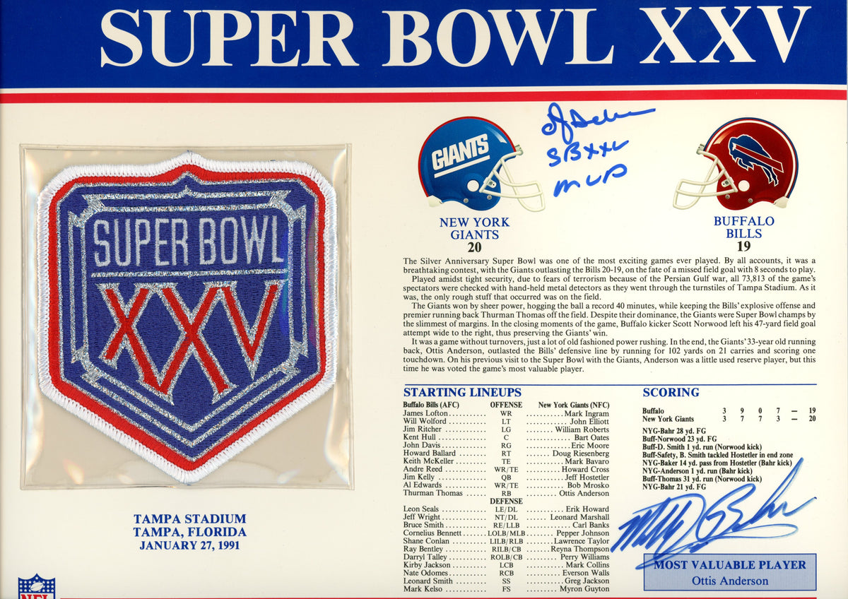 Ottis Anderson Matt Bahr New York Giants Signed Mini Helmet - SB XXV Patch Beckett Beckett-Powers Sports Memorabilia