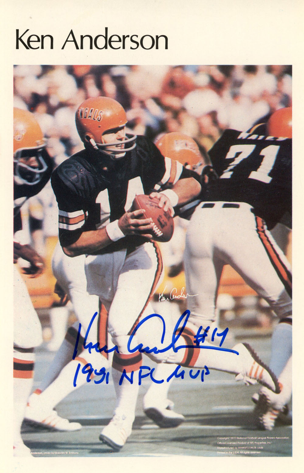 Ken Anderson Cincinnati Bengals Signed Poster - Bengals Mini Poster 4/50 NFL MVP Beckett-Powers Sports Memorabilia