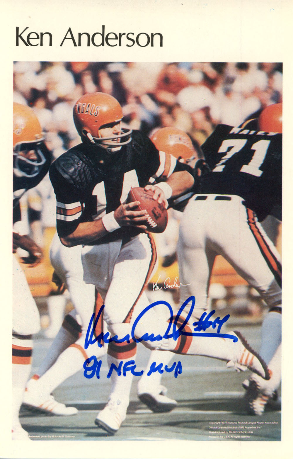 Ken Anderson Bengals Mini Signed Poster 4/50 NFL MVP-Powers Sports Memorabilia