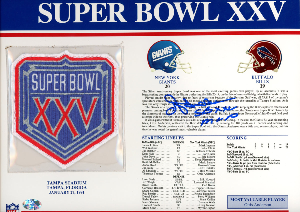 Ottis Anderson New York Giants Signed Mini Helmet - SB XXV Patch Stat Beckett Beckett-Powers Sports Memorabilia