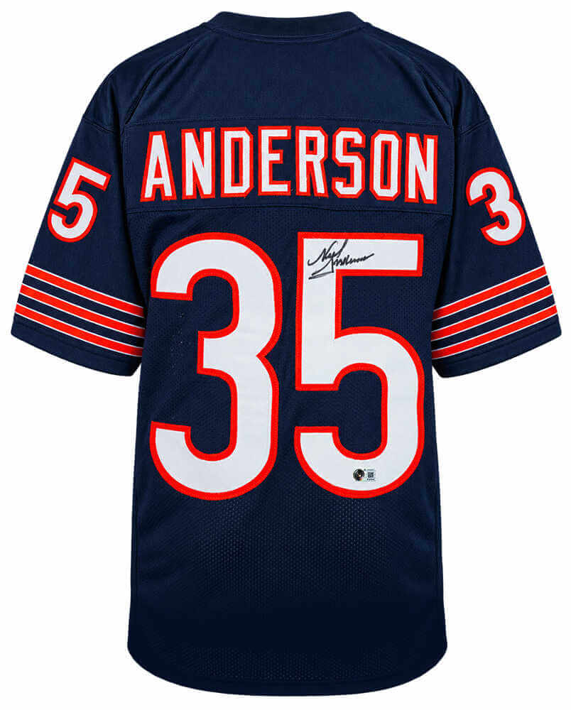 Neal Anderson Autographed Navy Custom Football Jersey Beckett-Powers Sports Memorabilia