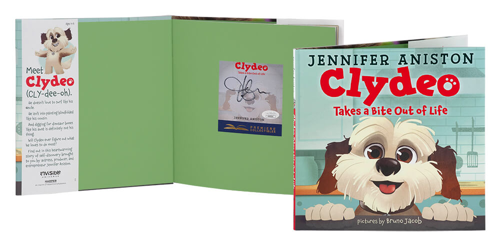 Jennifer Aniston Autographed Clydeo Takes a Bite Out of Life Book - (JSA COA)-Powers Sports Memorabilia