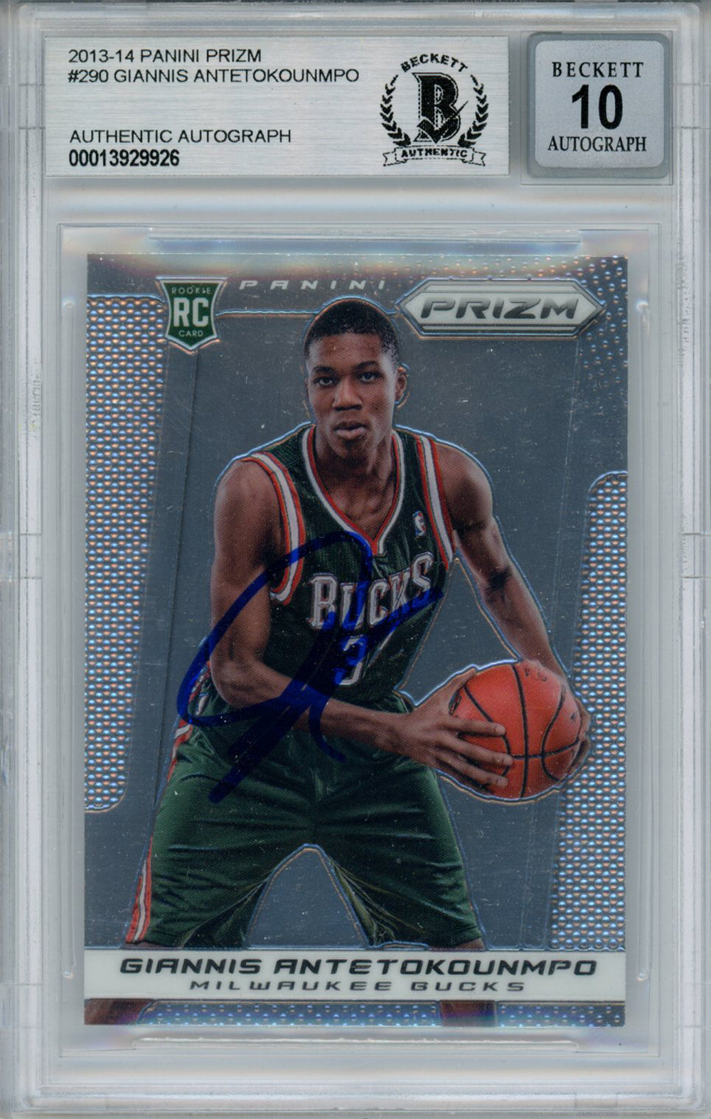 Giannis Antetokounmpo Milwaukee Bucks Signed Card - 2013 Panini Prizm #290 Rookie Beckett 10 Slab Beckett-Powers Sports Memorabilia