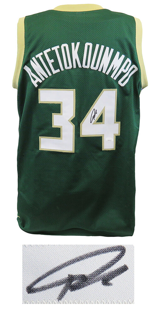Giannis Antetokounmpo Autographed Green Custom Basketball Jersey (JSA)-Powers Sports Memorabilia