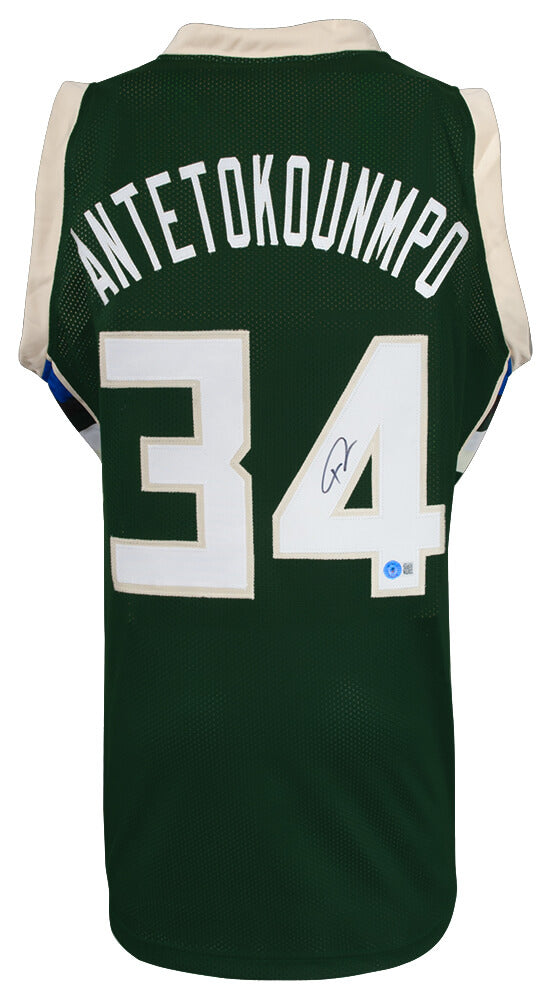 Giannis Antetokounmpo Autographed Green Custom Basketball Jersey (Beckett)-Powers Sports Memorabilia