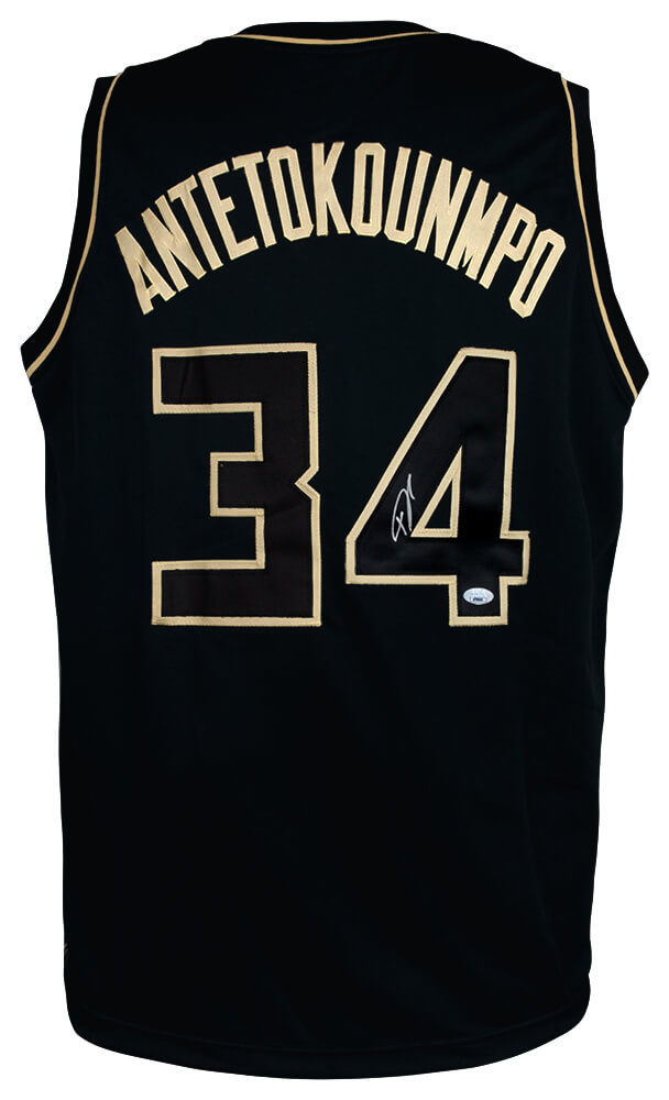 Giannis Antetokounmpo Autographed Black Custom Basketball Jersey JSA-Powers Sports Memorabilia