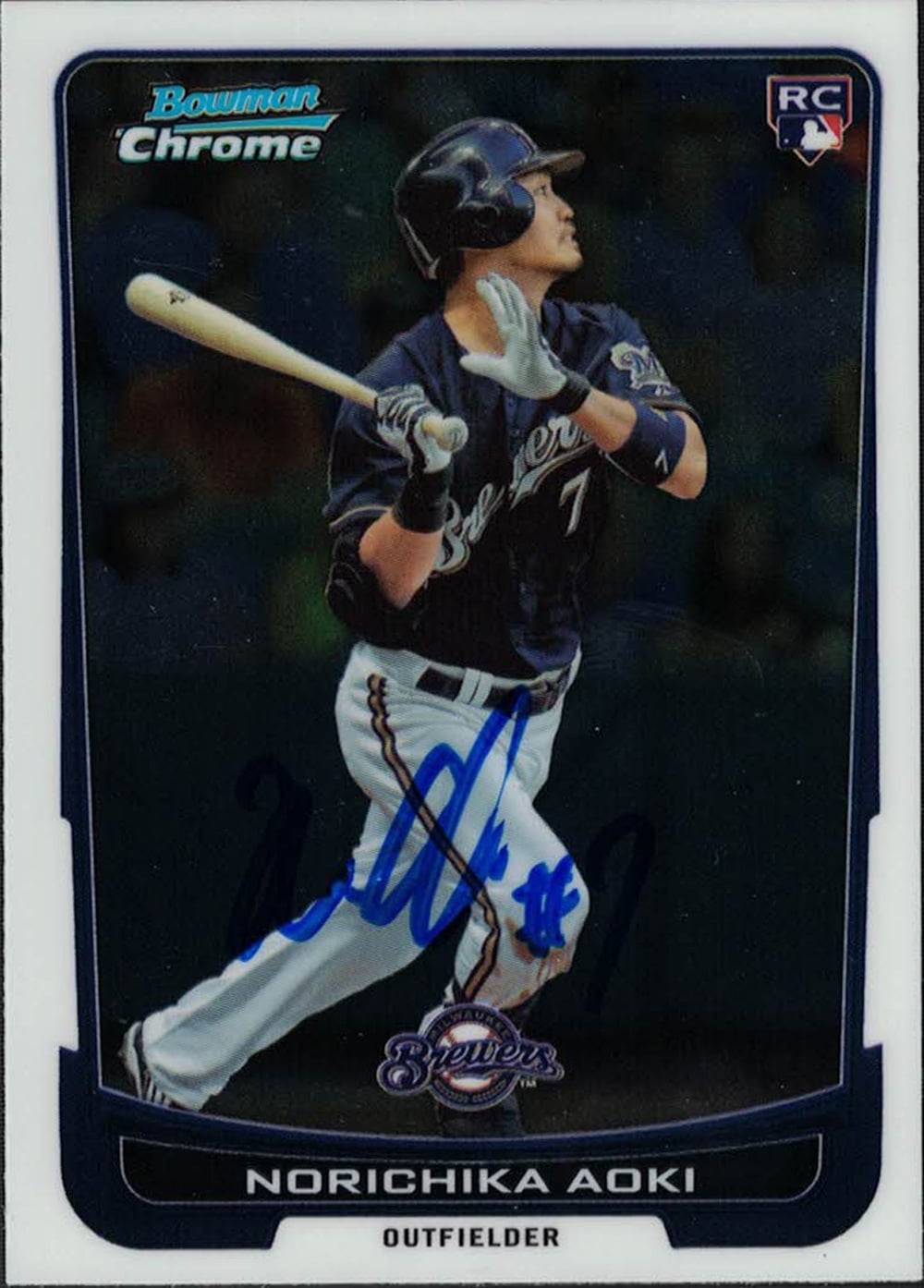 Norichika Aoki Milwaukee Brewers Signed Card - 2012 Bowman Chrome Rookie-Powers Sports Memorabilia