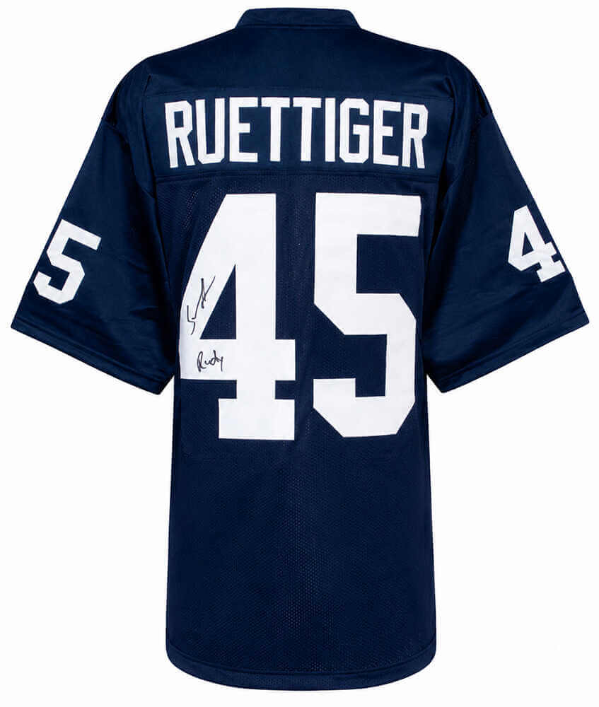 Sean Astin Autographed Navy Custom College Football Jersey with Rudy-Powers Sports Memorabilia