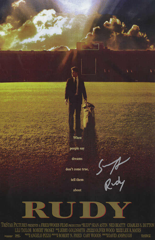 Sean Astin Autographed Rudy 11x17 Movie Poster with Rudy-Powers Sports Memorabilia
