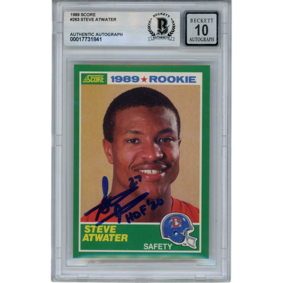 Steve Atwater Signed 1989 Score #263 Slab Trading Card HOF 10 Auto – Beckett Authenticated-Powers Sports Memorabilia