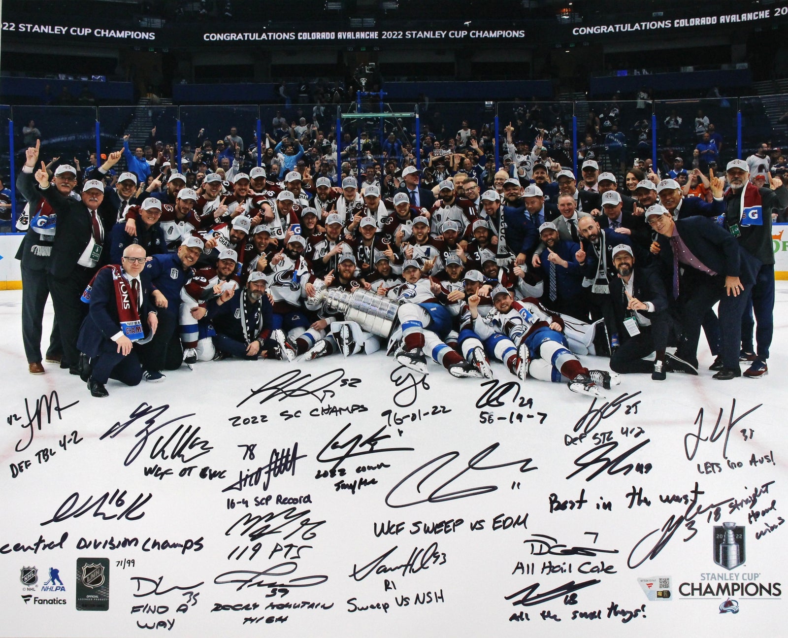 Colorado Avalanche Team (18) Signed 16x20 Photo Inscription.-Powers Sports Memorabilia