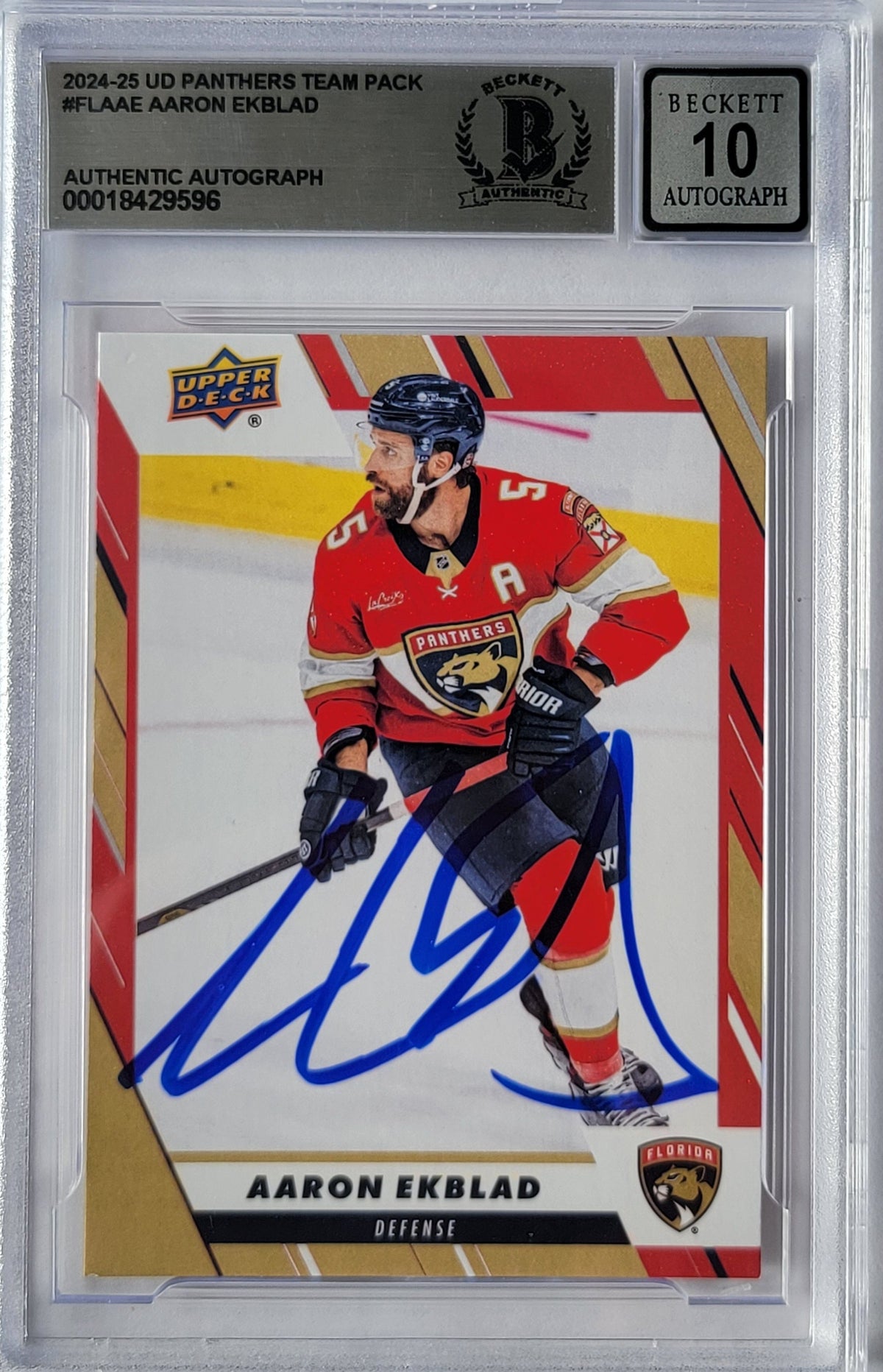 Aaron Ekblad Signed Florida Panthers 2024-25 Upper Deck Card Beckett Graded AUTO 10-Powers Sports Memorabilia