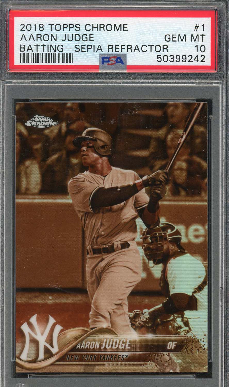 Aaron Judge 2018 Topps Chrome Sepia Refractor Baseball Card #1 Graded PSA 10-Powers Sports Memorabilia