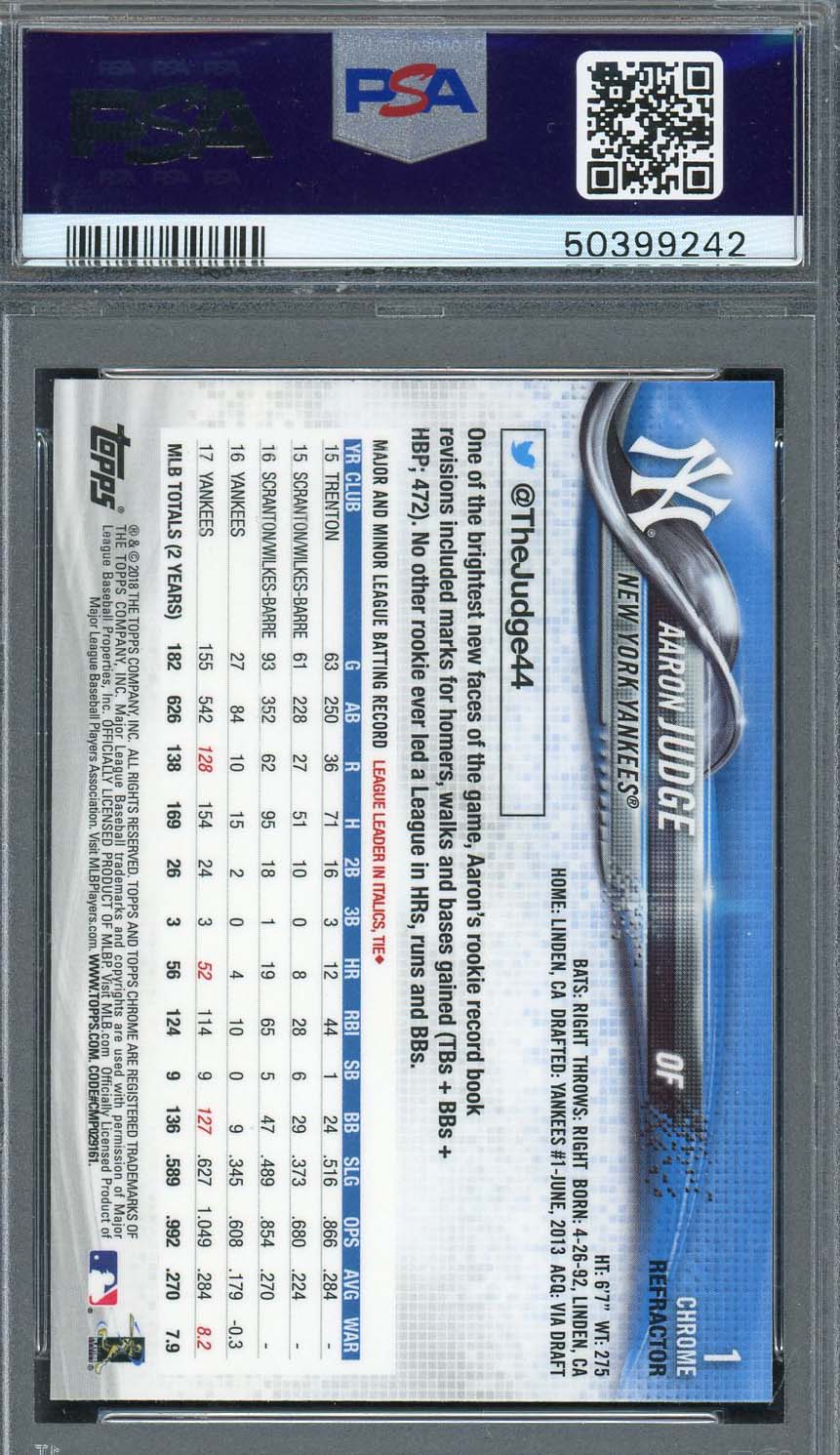 Aaron Judge 2018 Topps Chrome Sepia Refractor Baseball Card #1 Graded PSA 10-Powers Sports Memorabilia
