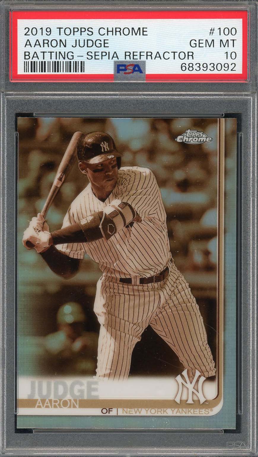 Aaron Judge 2019 Topps Chrome Sepia Refractor Baseball Card #100 Graded PSA 10-Powers Sports Memorabilia