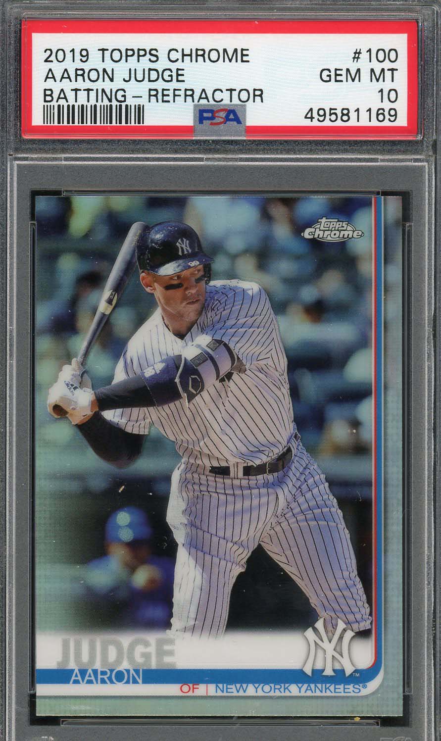 Aaron Judge 2019 Topps Chrome Batting Refractor Baseball Card #100 Graded PSA 10-Powers Sports Memorabilia