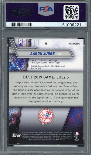Aaron Judge 2019 Bowman’s Best Refractor Baseball Card #25 Graded PSA 10-Powers Sports Memorabilia