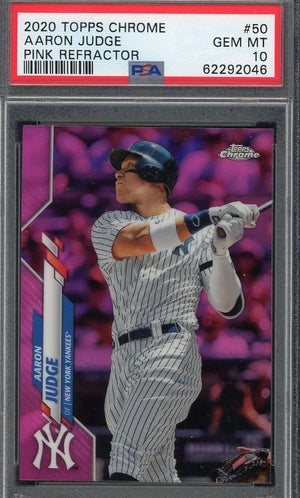 Aaron Judge 2020 Topps Chrome Pink Refractor Baseball Card #50 Graded PSA 10-Powers Sports Memorabilia