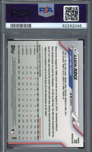 Aaron Judge 2020 Topps Chrome Pink Refractor Baseball Card #50 Graded PSA 10-Powers Sports Memorabilia