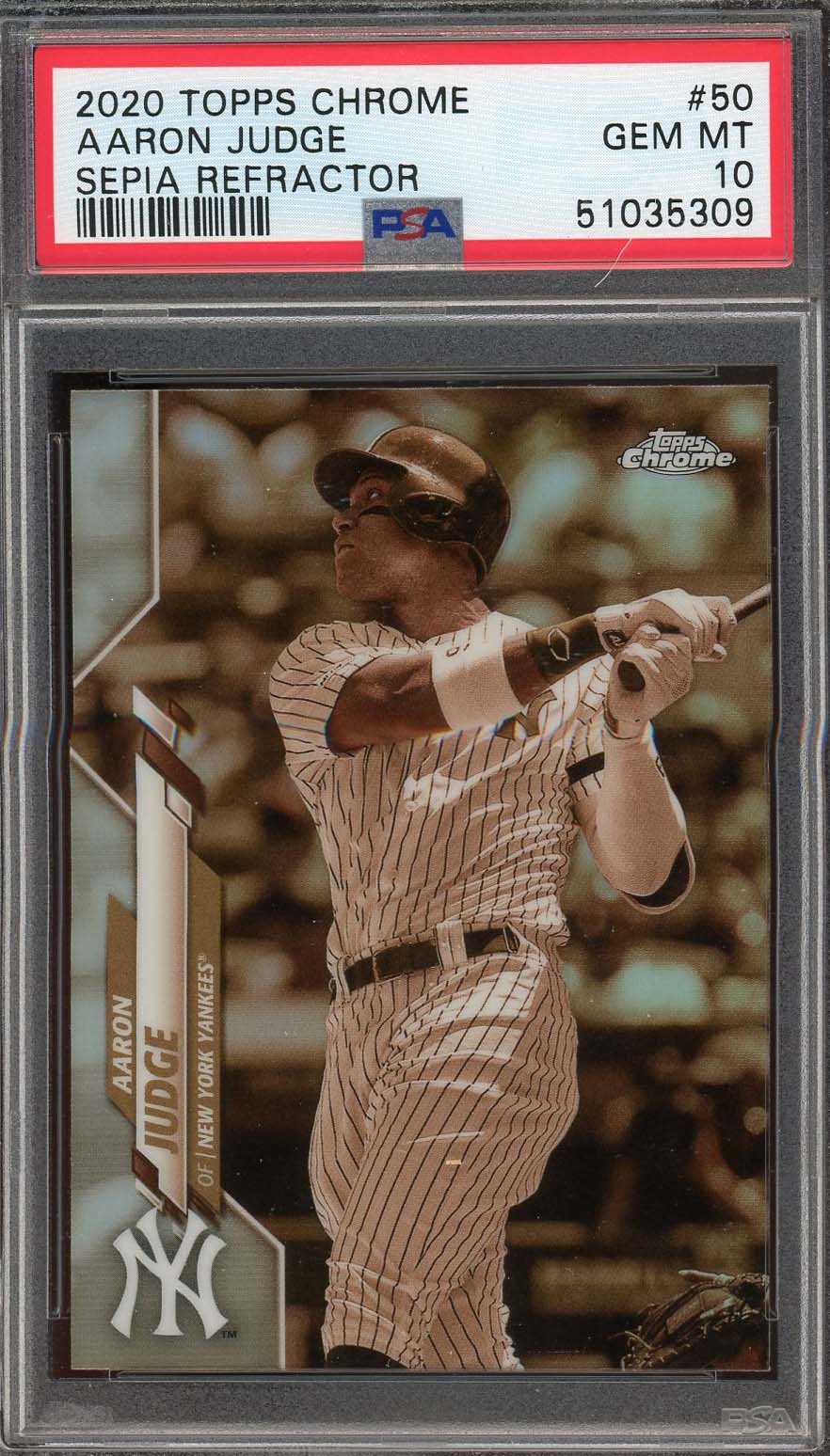 Aaron Judge 2020 Topps Chrome Sepia Refractor Baseball Card #50 Graded PSA 10-Powers Sports Memorabilia