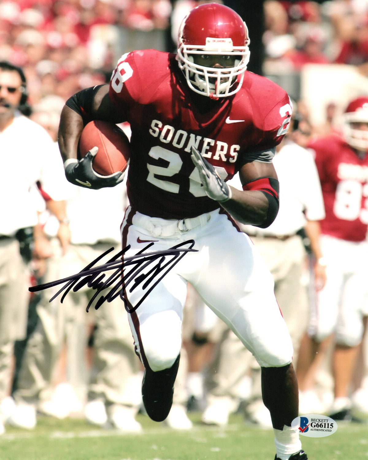 Adrian Peterson Autographed Oklahoma Sooners 8x10 Beckett Authenticated #1-Powers Sports Memorabilia