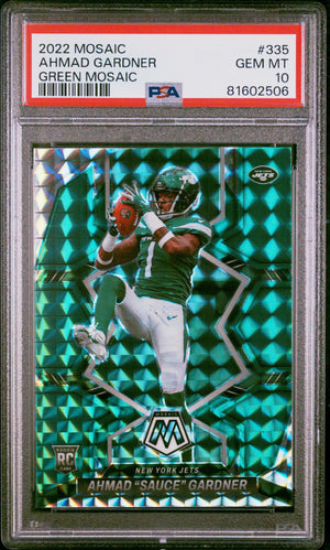 Ahmad Sauce Gardner 2022 Panini Mosaic Green Rookie Card #335 Graded PSA 10-Powers Sports Memorabilia