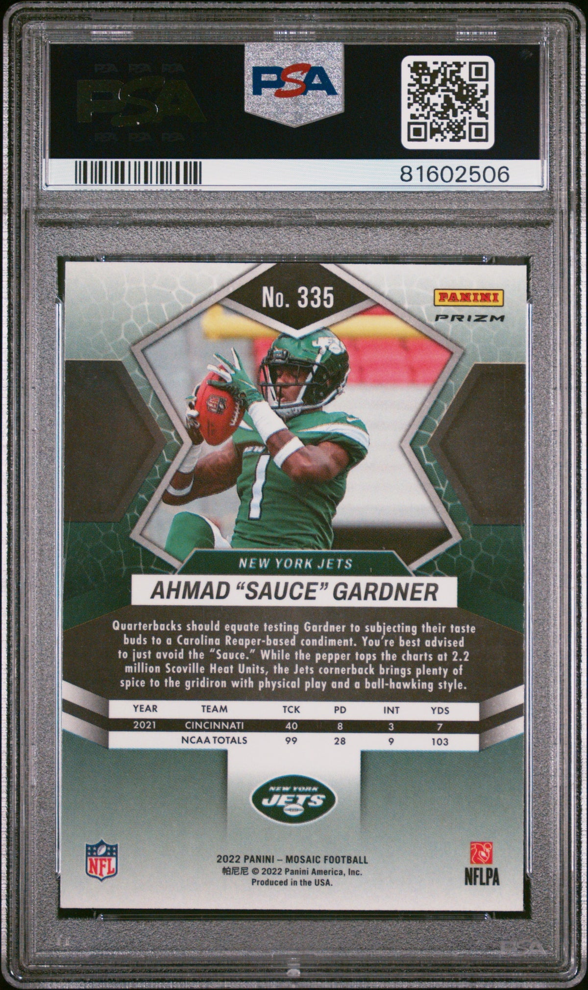 Ahmad Sauce Gardner 2022 Panini Mosaic Green Rookie Card #335 Graded PSA 10-Powers Sports Memorabilia